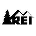 A black and white logo of rei.